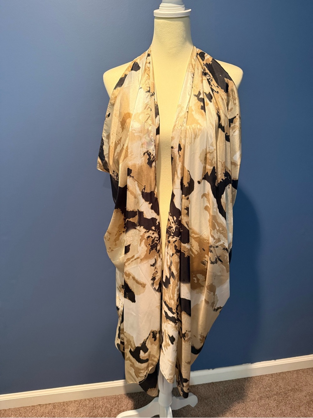 Women’s Marble Print Convertible Swim Coverup - Beige & Black